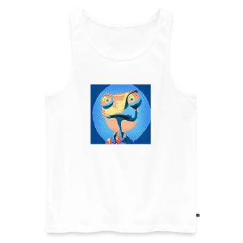 Caméléon Pop Art aux couleurs néon - Débardeur bio Premium Homme - blanc - Devant - AI Model Male 178 light (178cm)