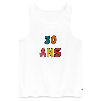 30. 30 ANS. 30e ANNIVERSAIRE. ANNIVERSAIRE 30 ANS. - Débardeur bio Premium Homme - blanc - Devant - Michal (187cm)