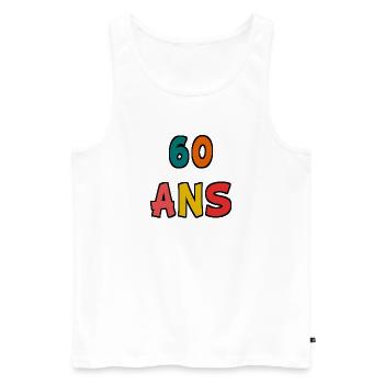 60. 60 ANS. 60e ANNIVERSAIRE. ANNIVERSAIRE 60 ANS. - Débardeur bio Premium Homme - blanc - Devant - Michal (187cm)
