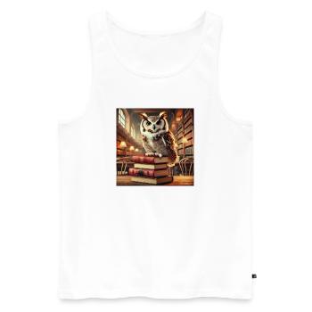Geheimnisvolle Eule auf Bücherstapel - Männer Premium Bio Tank Top - Weiß - Vorne - Michal (187cm)