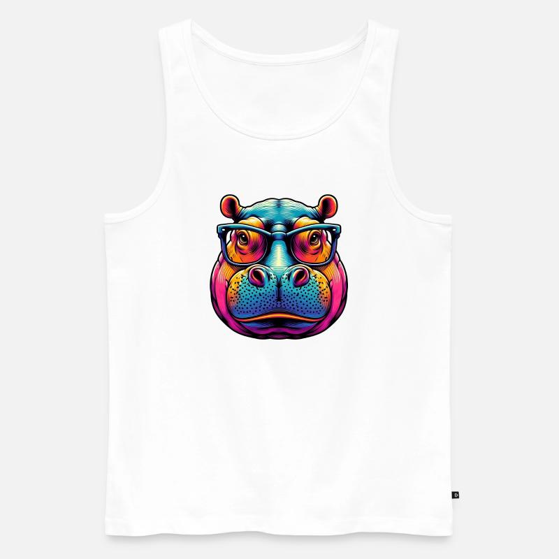 Nilpferd mit Brille - Männer Premium Bio Tank Top - Weiß