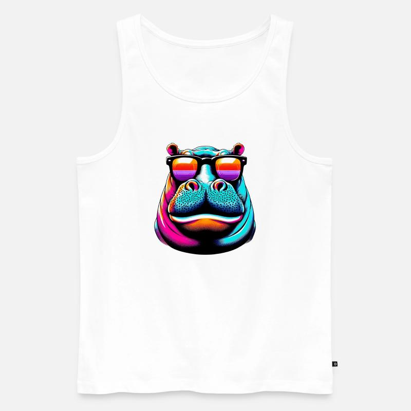 Nilpferd mit Sonnenbrille - Männer Premium Bio Tank Top - Weiß