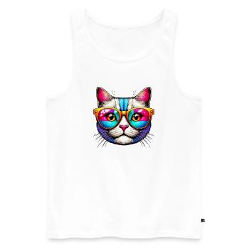 Puss with sunglasses - Men's Premium Organic Tank Top - white - Front - AI Model Male 178 light (178cm)