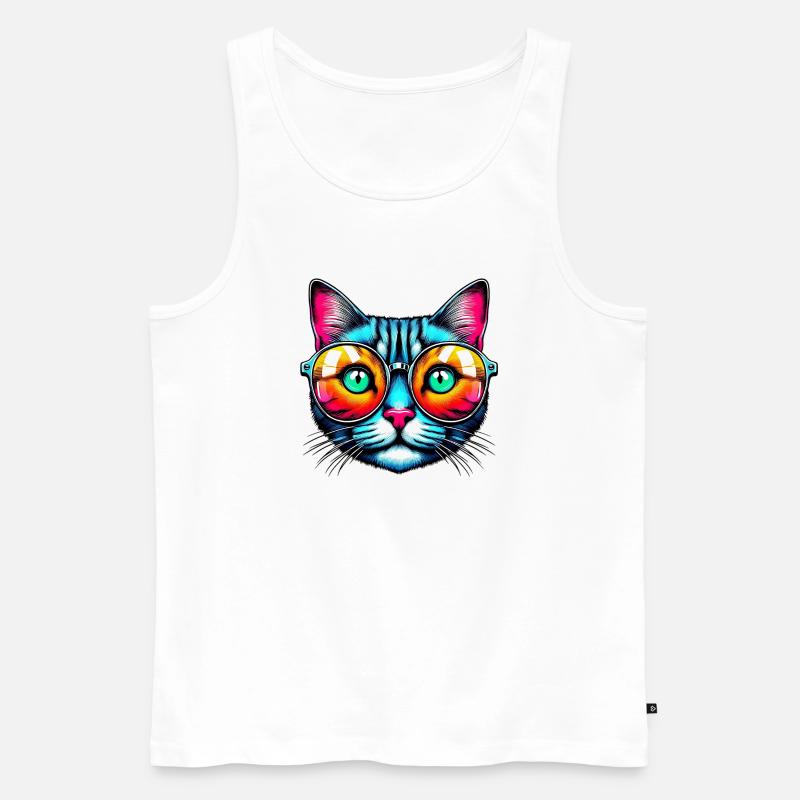 Kater mit Sonnenbrille - Männer Premium Bio Tank Top - Weiß