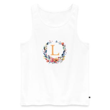 L Monogram, Flower Wreath, Personalizable - Men's Premium Organic Tank Top - white - Front - AI Model Male 178 light (178cm)
