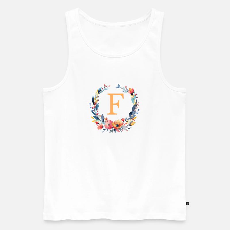 F Monogramm, Blumen-Kranz, personalisierbar - Männer Premium Bio Tank Top - Weiß