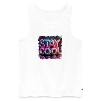 Restez cool texte en 3D - Débardeur bio Premium Homme - blanc - Devant - AI Model Male 178 light (178cm)
