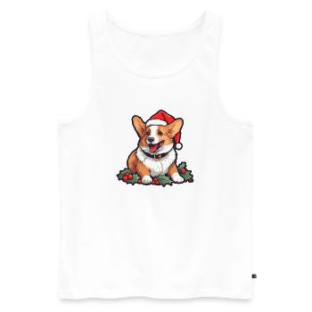 Christmas Happy Corgi in Nikolausmütze mit Stechpalme - Männer Premium Bio Tank Top - Weiß - Vorne - AI Model Male 178 light (178cm)