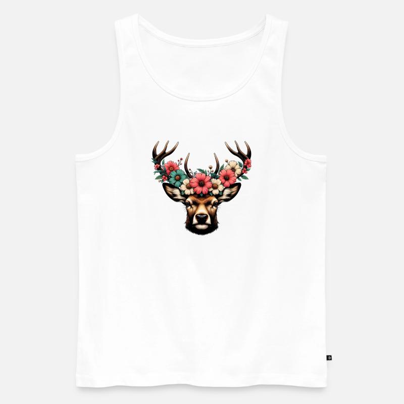 Hirsch mit Blumen - Männer Premium Bio Tank Top - Weiß