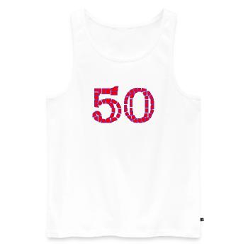 50. 50 YEARS. 50th ANNIVERSARY. 50 YEARS ANNIVERSARY. - Men's Premium Organic Tank Top - white - Front - Michal (187cm)