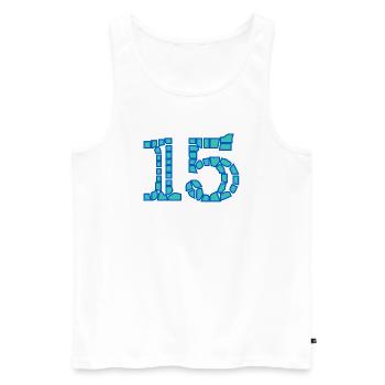 15. 15 ANS. 15e ANNIVERSAIRE. ANNIVERSAIRE 15 ANS. - Débardeur bio Premium Homme - blanc - Devant - Michal (187cm)