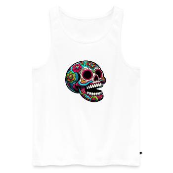 Bunte Totenkopf-Illustration mit Blumen - Männer Premium Bio Tank Top - Weiß - Vorne - Michal (187cm)