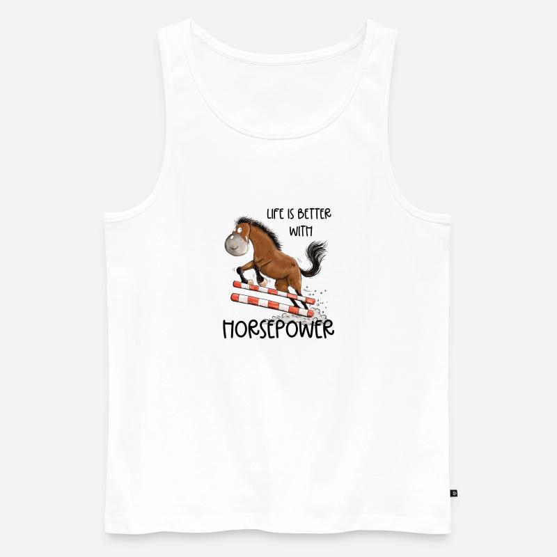 Witziges Springpferd Springreiten Tunier Pferd - Männer Premium Bio Tank Top - Weiß