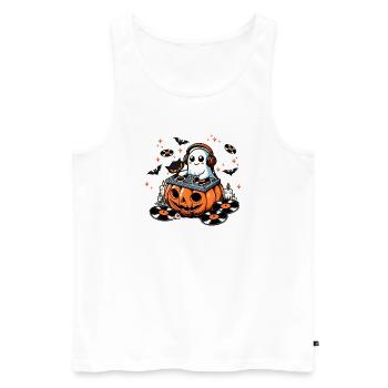 Joyeux fantôme d’Halloween en tant que DJ sur une citrouille - Débardeur bio Premium Homme - blanc - Devant - Michal (187cm)