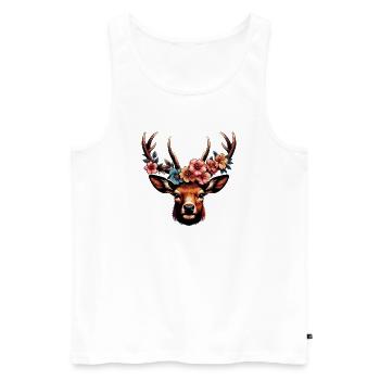 Cerf avec des fleurs - Débardeur bio Premium Homme - blanc - Devant - Michal (187cm)