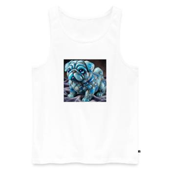 Blauer Kristall-Pug Dekorfigur - Männer Premium Bio Tank Top - Weiß - Vorne - AI Model Male 178 light (178cm)