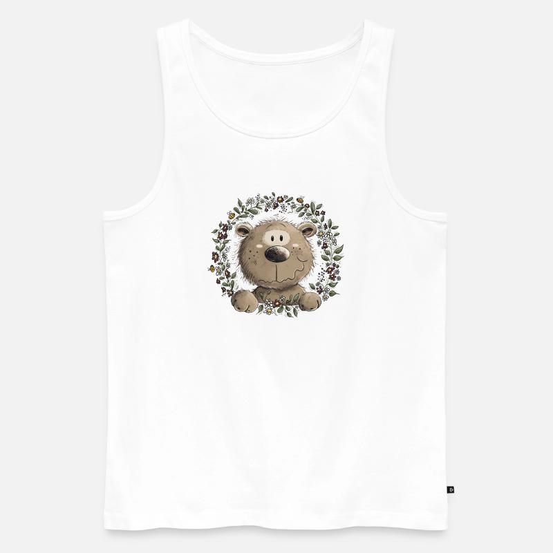Drolliger Brauner Bär Blätterkranz Wildtier Comic - Männer Premium Bio Tank Top - Weiß