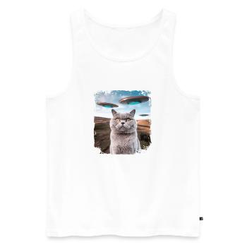 Funny British Shorthair Cat selfie with Alien UFOs - Men's Premium Organic Tank Top - white - Front - Michal (187cm)