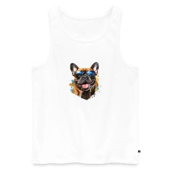 Frenchie avec lunettes de soleil - Débardeur bio Premium Homme - blanc - Devant - Michal (187cm)