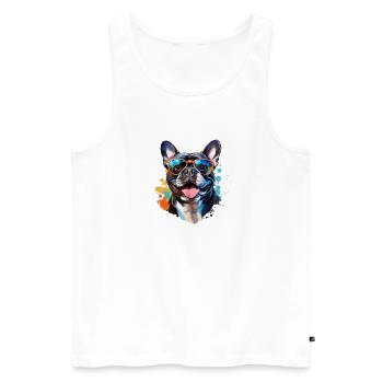 Frenchie avec lunettes de soleil - Débardeur bio Premium Homme - blanc - Devant - Michal (187cm)