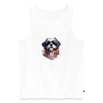 Shi Tsu mit Sonnenbrille - Männer Premium Bio Tank Top - Weiß - Vorne - Michal (187cm)