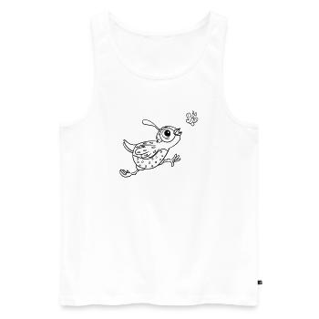 Feuille à colorier oiseau avec papillon - Débardeur bio Premium Homme - blanc - Devant - Michal (187cm)