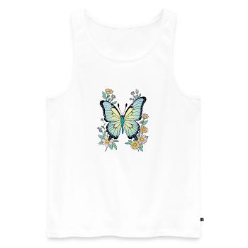 Vintage Schmetterling im Pastell-Blumenmeer - Männer Premium Bio Tank Top - Weiß - Vorne - Michal (187cm)