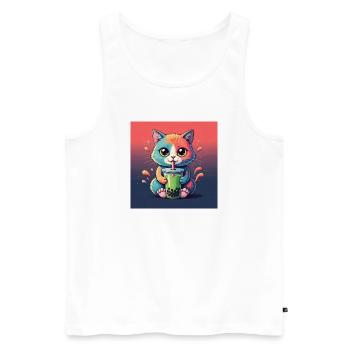 Niedliche Katze mit Bubble Tea - Männer Premium Bio Tank Top - Weiß - Vorne - AI Model Male 178 light (178cm)