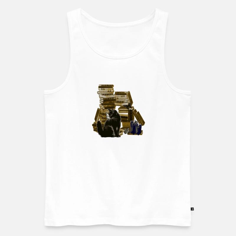 Bücherstapel mit Katze, lesen - Männer Premium Bio Tank Top - Weiß