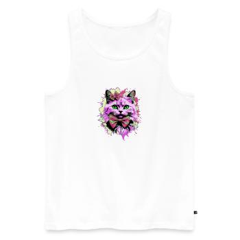 Neonkatze mit Fliege - Männer Premium Bio Tank Top - Weiß - Vorne - AI Model Male 178 light (178cm)