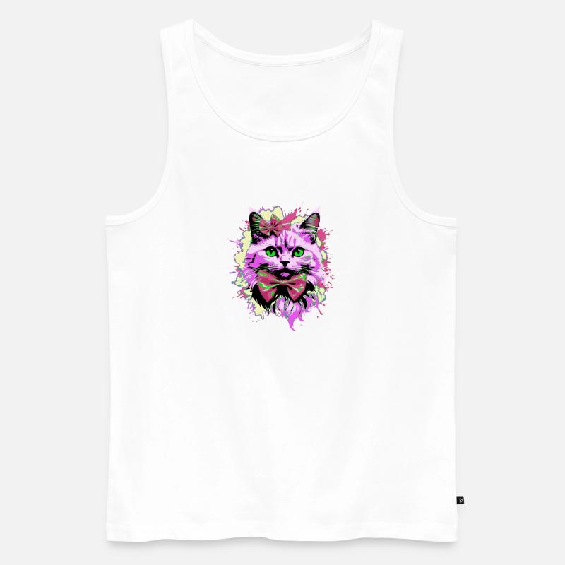 Neonkatze mit Fliege - Männer Premium Bio Tank Top - Weiß