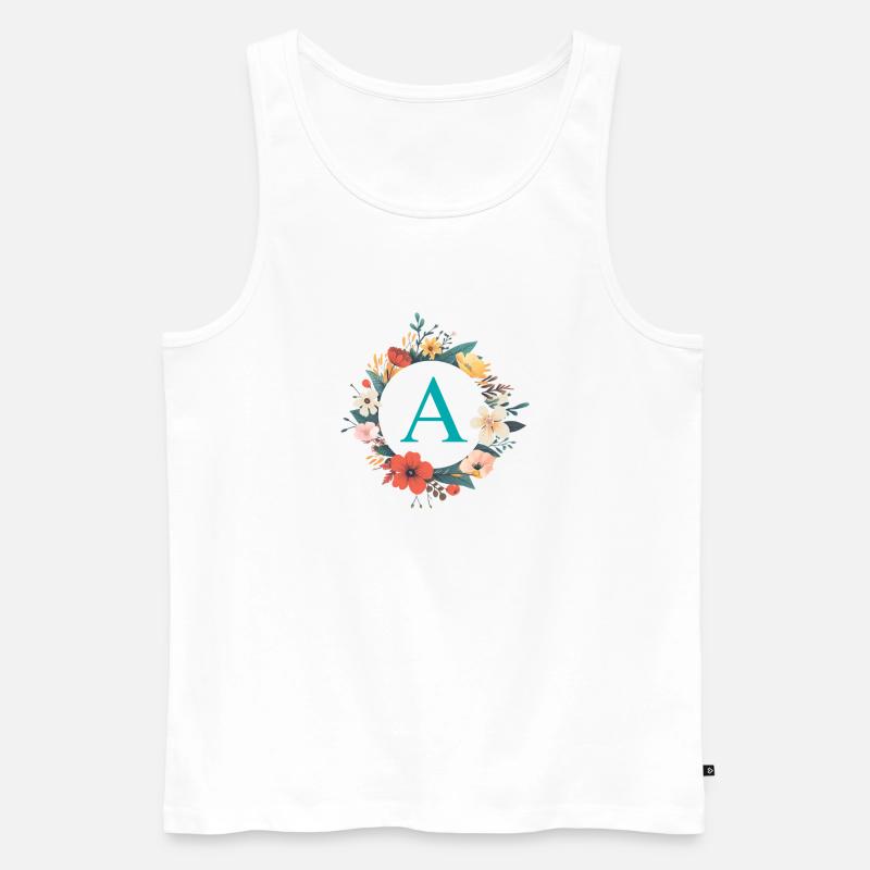 A Monogramm, Blumen-Kranz, personalisierbar - Männer Premium Bio Tank Top - Weiß