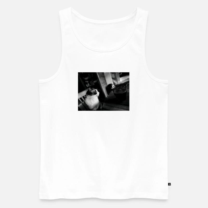 Schwarze Katze und Kaffeetasse - Männer Premium Bio Tank Top - Weiß
