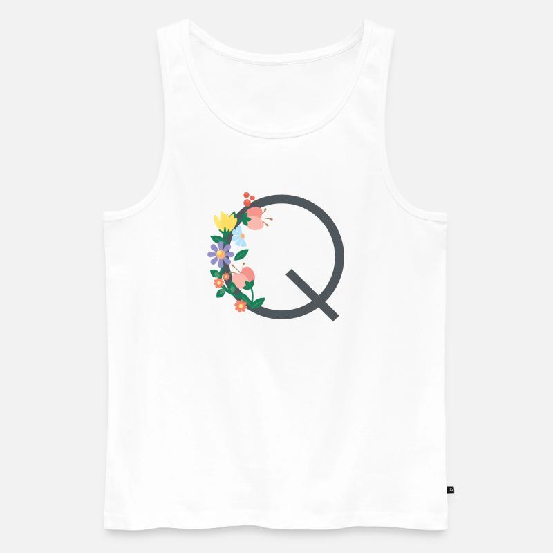 Eleganter Buchstabe 'Q' mit Blumen - Männer Premium Bio Tank Top - Weiß