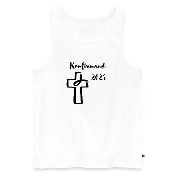 Konfirmand 2025 Fisch taucht ins Kreuz - Männer Premium Bio Tank Top - Weiß - Vorne - AI Model Male 178 light (178cm)