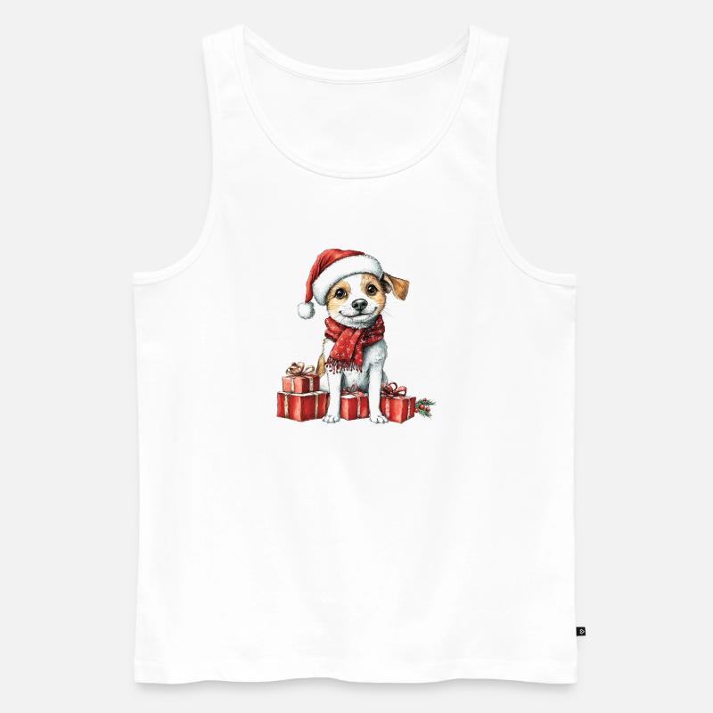 Weihnachts-Welpe mit Geschenken - Männer Premium Bio Tank Top - Weiß
