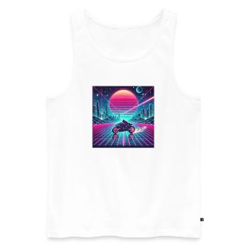 Neon Grid Odyssey – Synthwave trifft Tron Legacy - Männer Premium Bio Tank Top - Weiß - Vorne - AI Model Male 178 light (178cm)