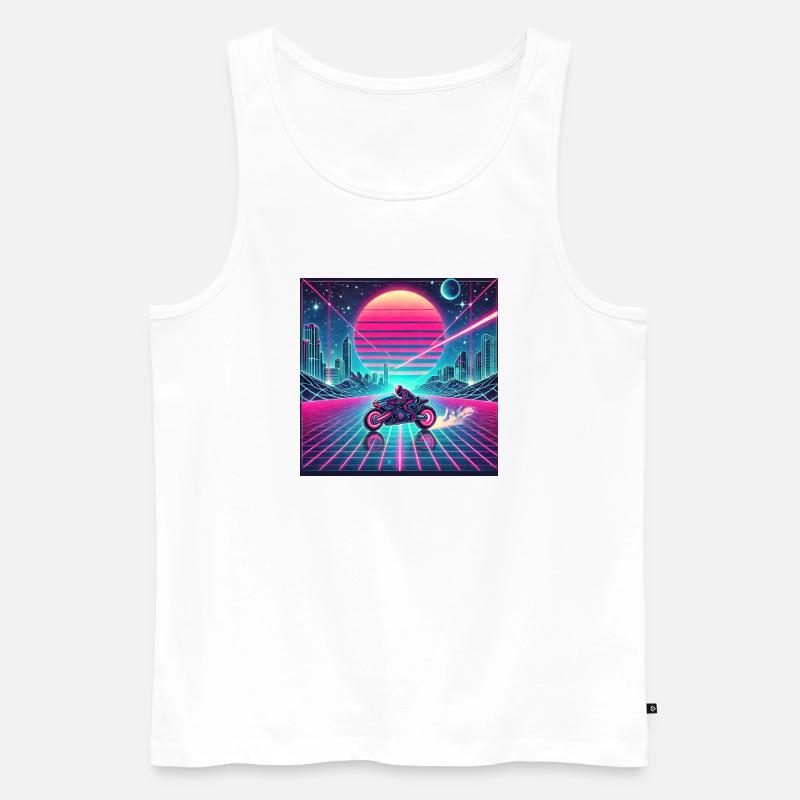 Neon Grid Odyssey – Synthwave trifft Tron Legacy - Männer Premium Bio Tank Top - Weiß