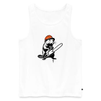 Biber mit Motorsäge – Humorvolles Stencil-Design - Männer Premium Bio Tank Top - Weiß - Vorne - AI Model Male 178 light (178cm)