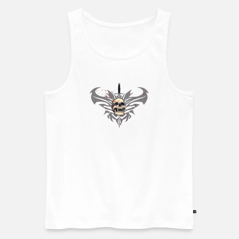 Menschenschädel, Schwerter, Schmetterlinge, tribal - Männer Premium Bio Tank Top - Weiß