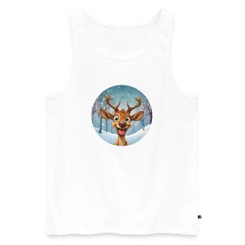 Renne d’hiver heureux dans la forêt hivernale - Débardeur bio Premium Homme - blanc - Devant - Michal (187cm)