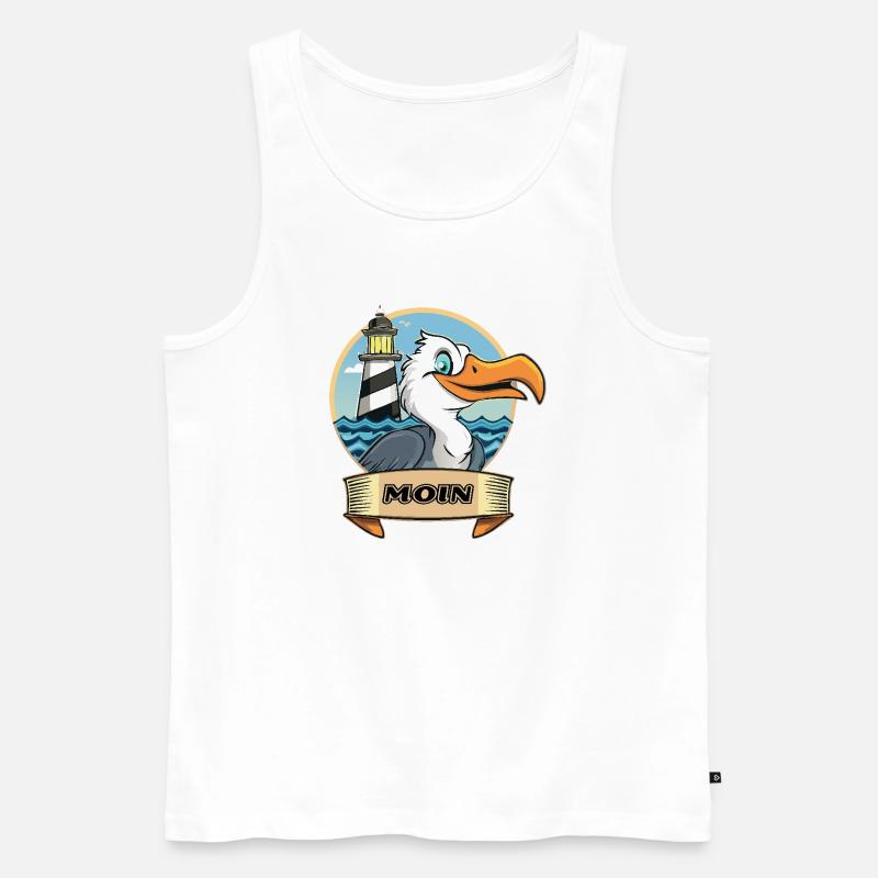 Moin -Möve mit Leuchtturm - Männer Premium Bio Tank Top - Weiß