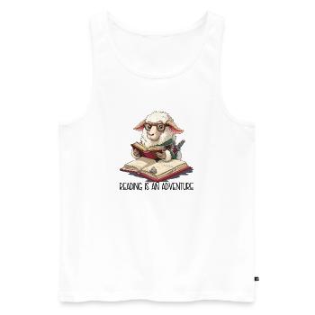 Reading Is An Adventure – Knight Sheep Cartoon - Men's Premium Organic Tank Top - white - Front - Michal (187cm)