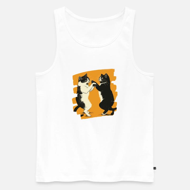 Japanischer Katzen Kampf - Männer Premium Bio Tank Top - Weiß