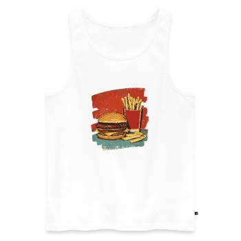 Burger und Fritten Retro - Männer Premium Bio Tank Top - Weiß - Vorne - AI Model Male 178 light (178cm)