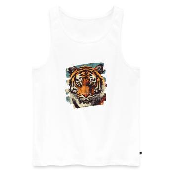 Tiger Retro - Männer Premium Bio Tank Top - Weiß - Vorne - AI Model Male 178 light (178cm)