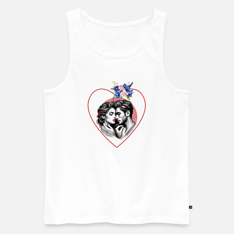 Herzduo im Blütenrahmen - Männer Premium Bio Tank Top - Weiß