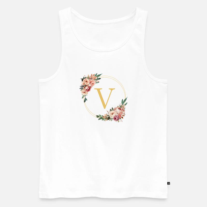 V Monogramm, Blumen-Kranz, personalisierbar - Männer Premium Bio Tank Top - Weiß