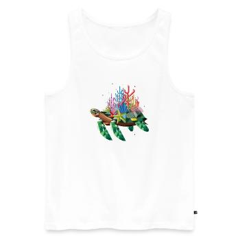 Colorful Exotic Water Turtle with Coral - Men's Premium Organic Tank Top - white - Front - Michal (187cm)