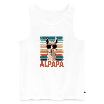 Papa Alpaga Papa Drôle Lama Cadeau de Fête des Pères - Débardeur bio Premium Homme - blanc - Devant - AI Model Male 178 light (178cm)